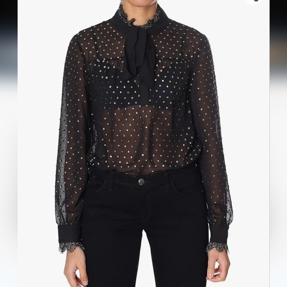 Ted Baker London Riiaa Joyous Sheer Gold Dot Button-down Blouse Size 3/US 8 - Picture 3 of 9